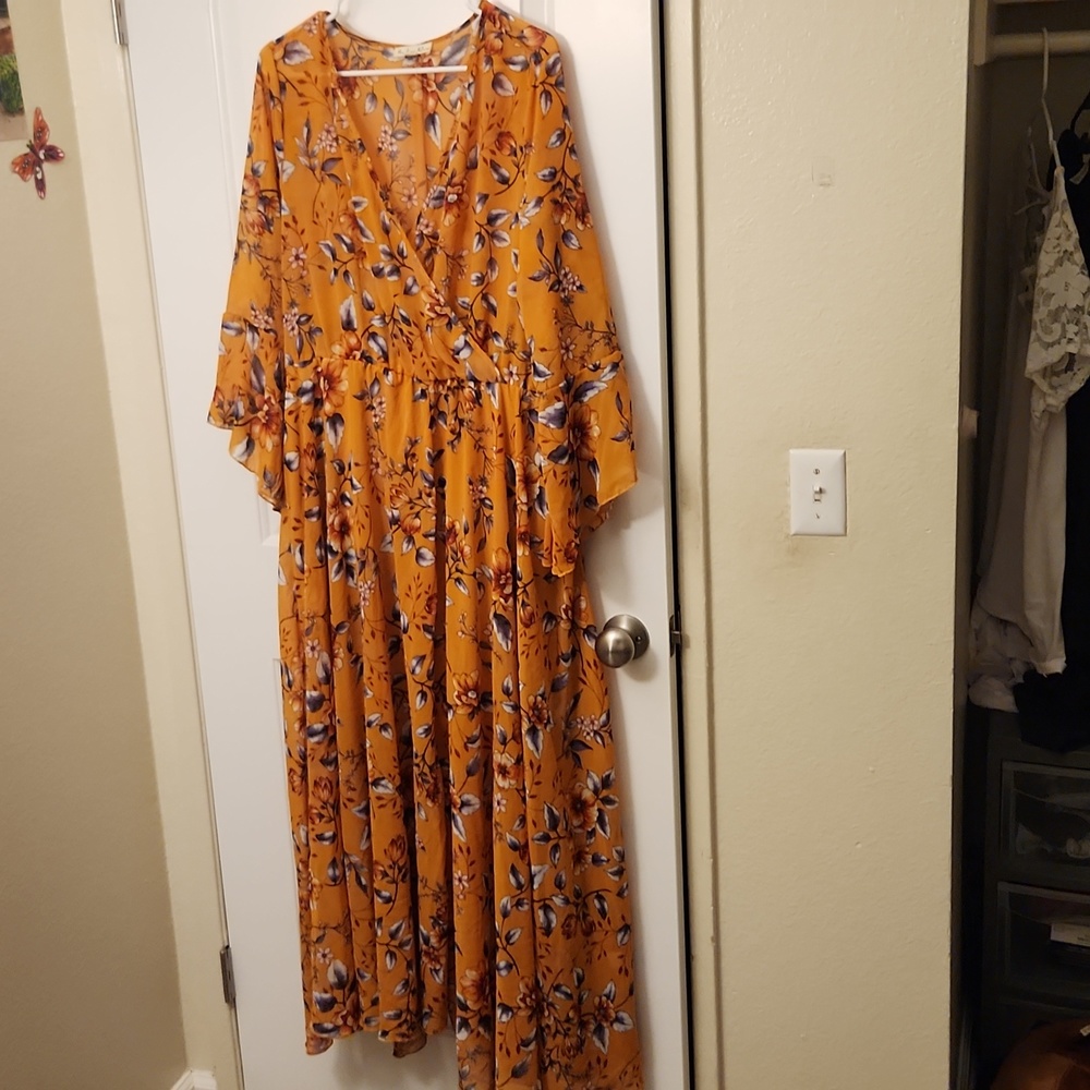 Floral yellow floor length 3x Indigo Rose